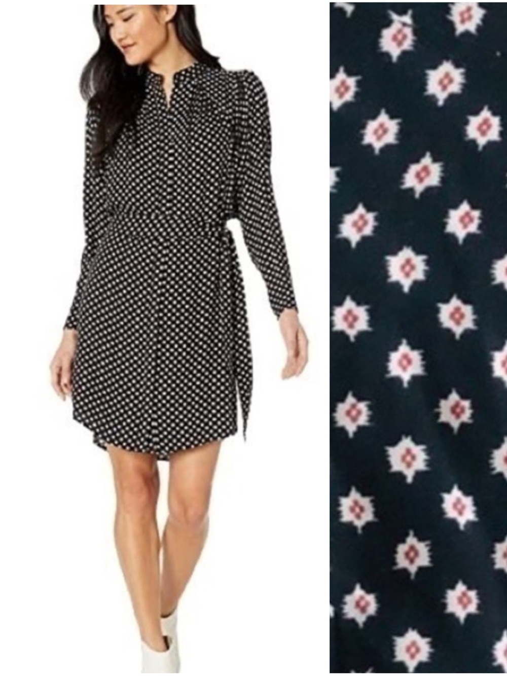 Joie Myune Dot Print Bat Wing Tie Waist Shirtdress SIZE Large